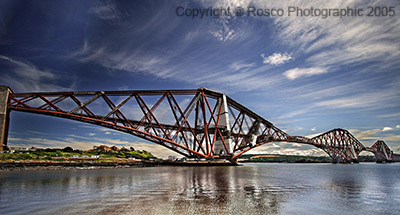 The Forth Rail Bridge from North Queensferry on a Sunday Afternoon in July. 